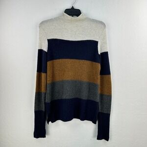Madewell‎ Sweater Womens S Cream Blue Colorblock Mock Neck Long Sleeve Pullover